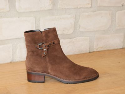 Bottines petit talon Gabor en cuir velours marron Paco